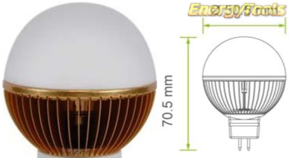 Led kogel GU5.3 G19 12V 1W warm wit 70Lm 180° Luxeon Rebel - led kogellampen