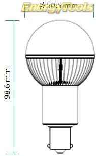 BA15S bajonet G19 Led Kogellamp 7W  Cree XT-E 2200K 500Lm 180° 12V